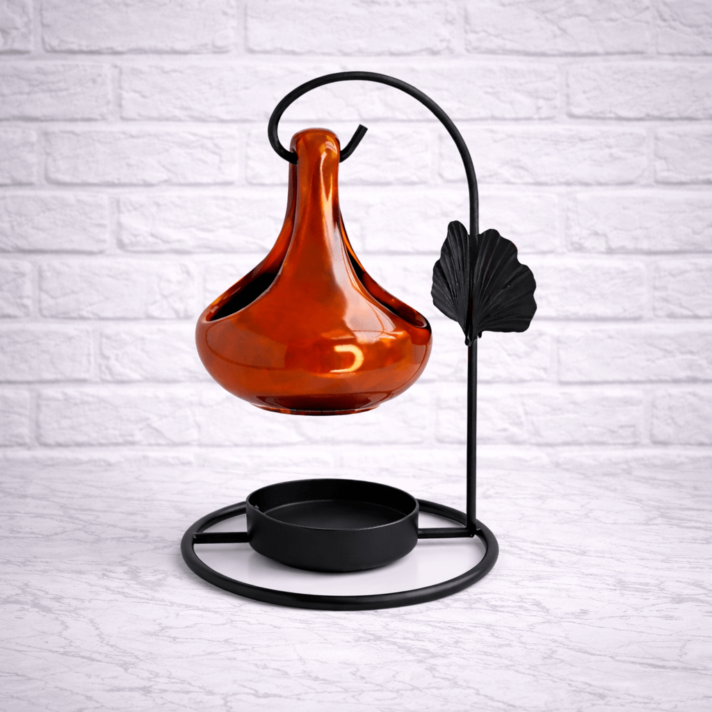 Καυστήρας μεταλλικός με κεραμική βάση Καφέ 17.5 cm