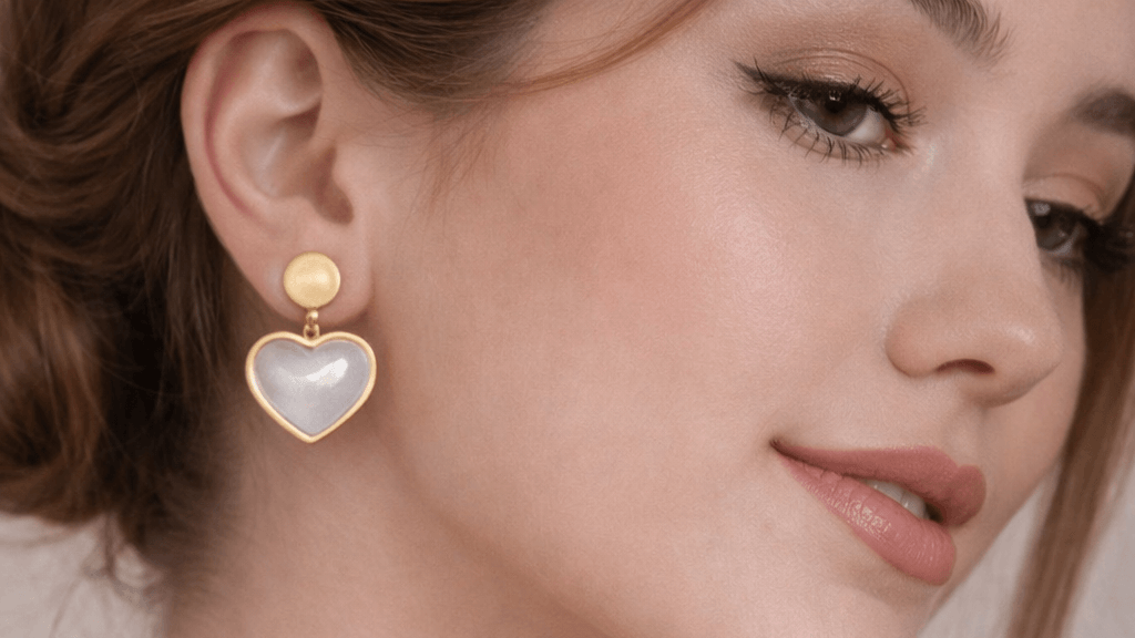 Σκουλαρίκια Καρδιά με Λευκή Πέτρα