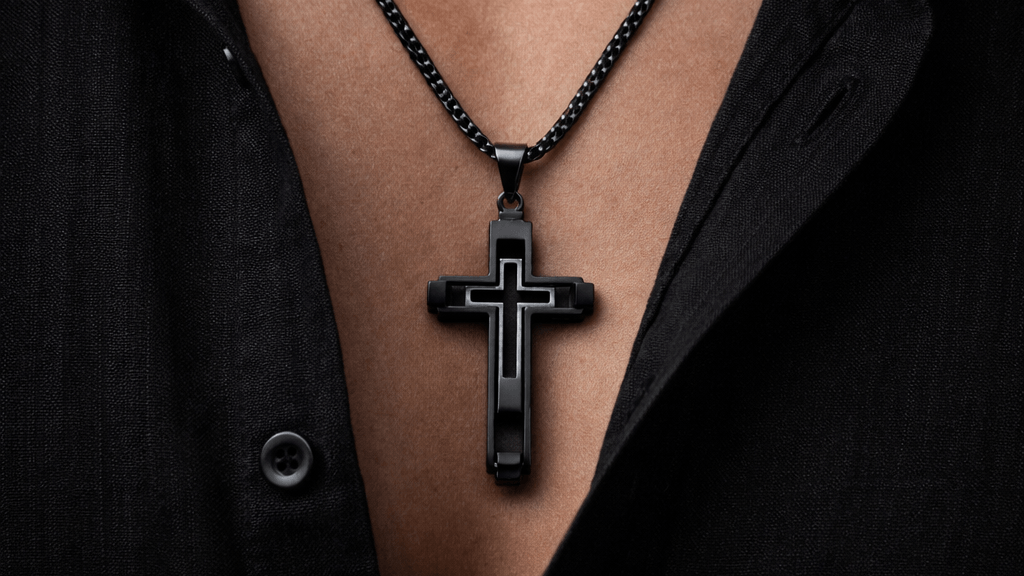 Ανδρικό Κολιέ Σταυρός Μαύρο Ατσάλι 60 εκ.