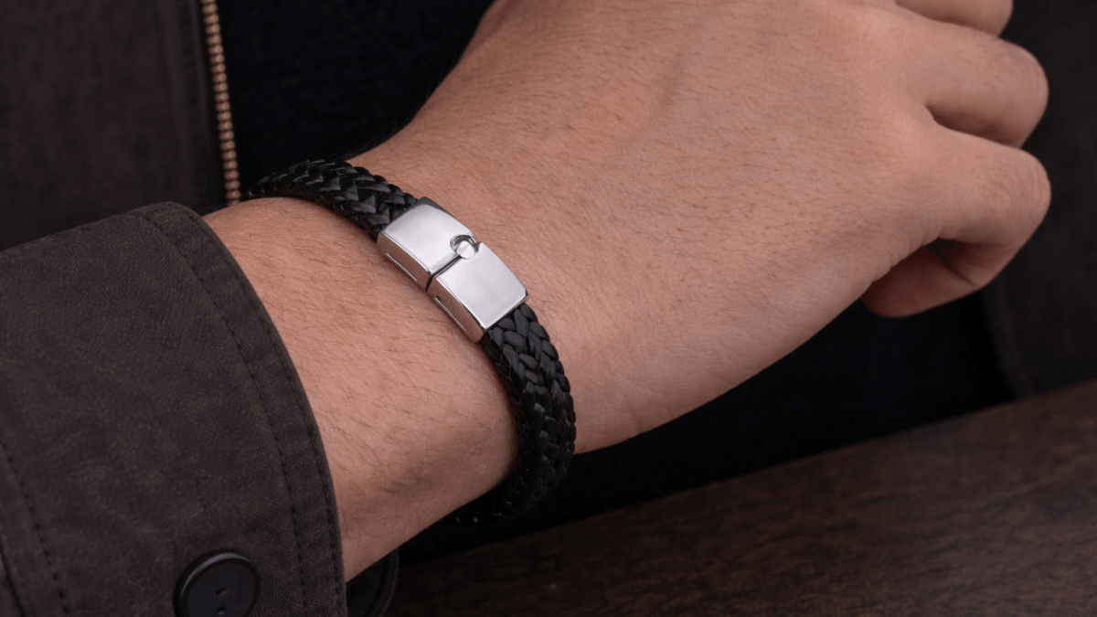 Ανδρικό Δερμάτινο Βραχιόλι με Ατσάλινο Κούμπωμα 20,5 εκ.