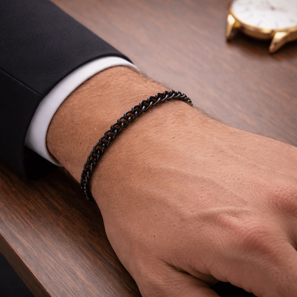 Ανδρικό Βραχιόλι Αλυσίδα Μαύρο Ατσάλι