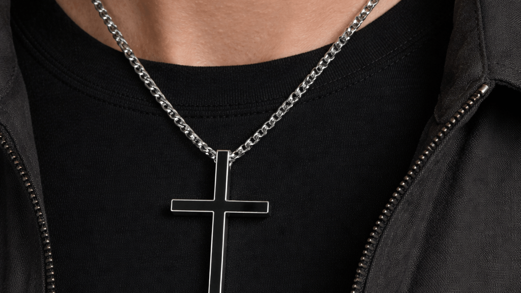 Ανδρικό Κολιέ Σταυρός Μαύρο Ατσάλι 68εκ