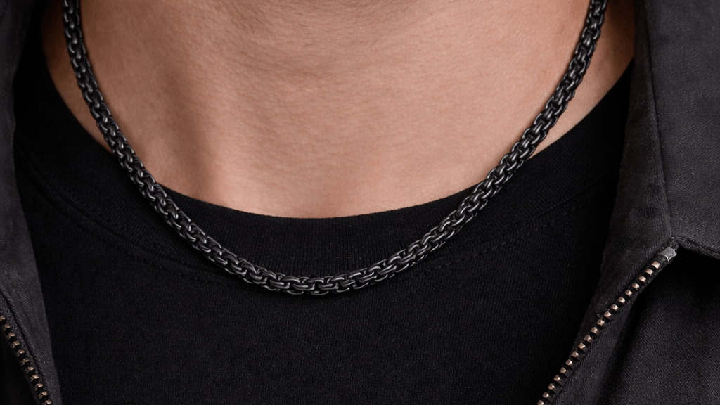 Ανδρική Αλυσίδα Λαιμού Μαύρη Πλέξη Ατσάλι 60εκ