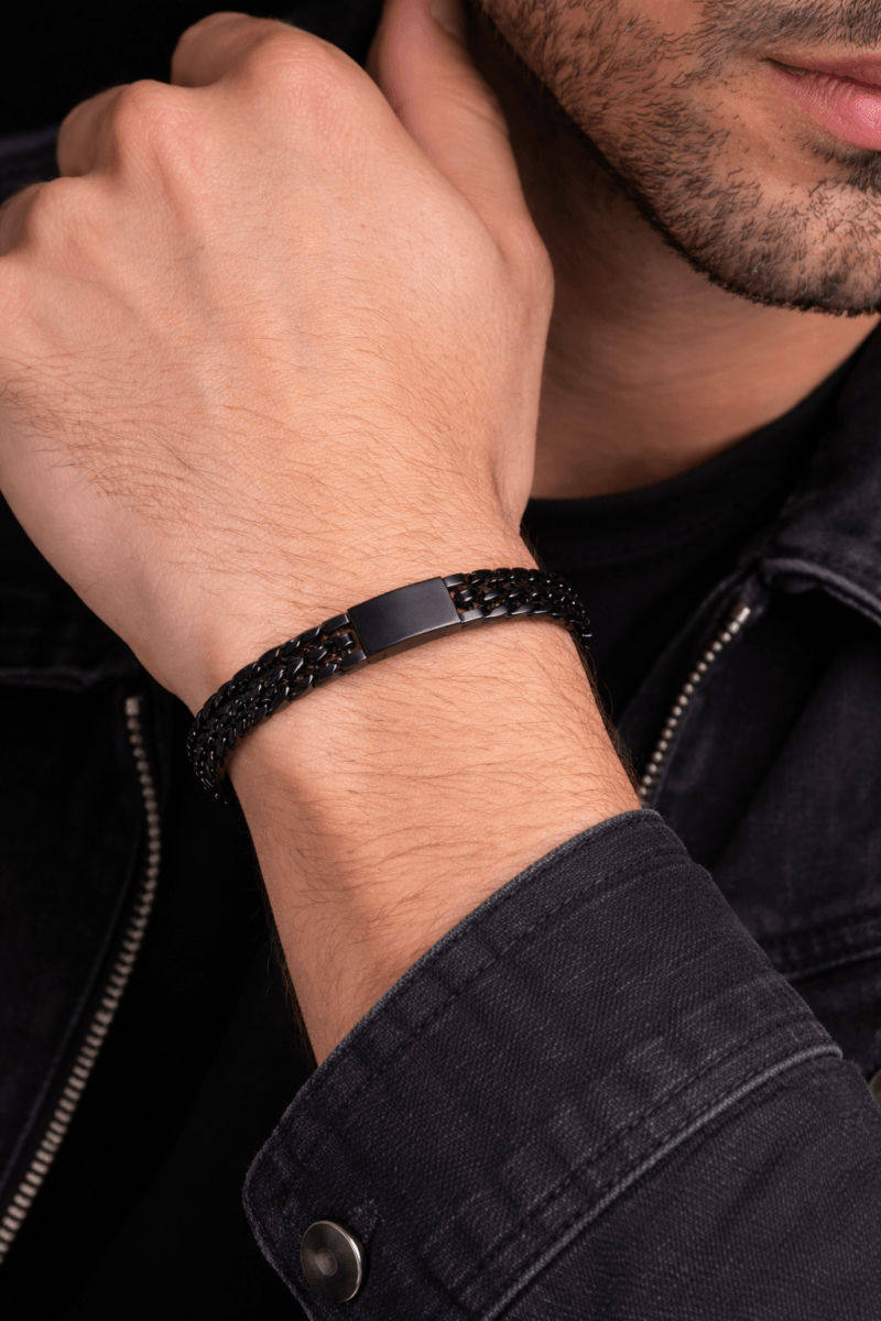 Ανδρικό Βραχιόλι Αλυσίδα Μαύρο Ατσάλι 21cm
