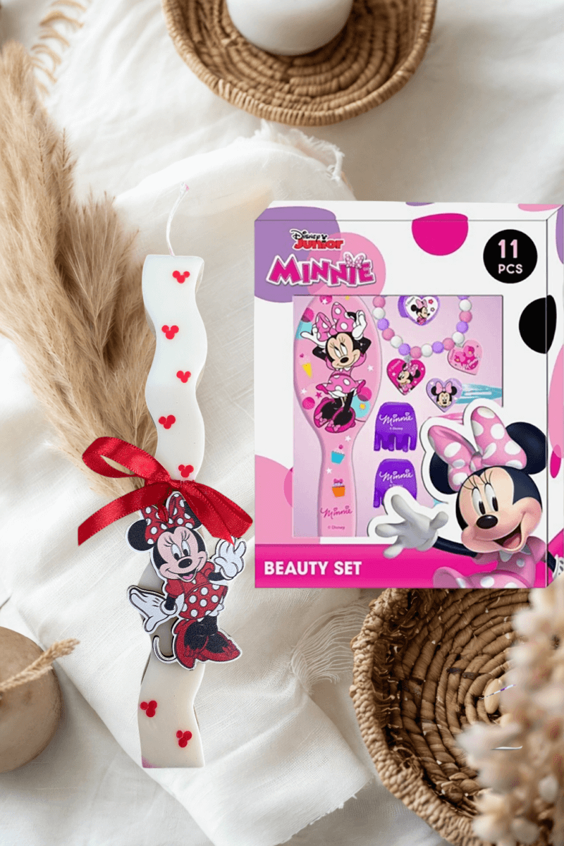 Χειροποίητη Πασχαλινή Λαμπάδα Minnie Mouse + Σετ ομορφιάς 11 τεμ