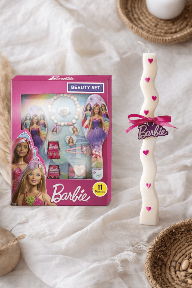 Χειροποίητη Πασχαλινή Λαμπάδα Barbie + Σετ ομορφιάς 11 (τεμ)