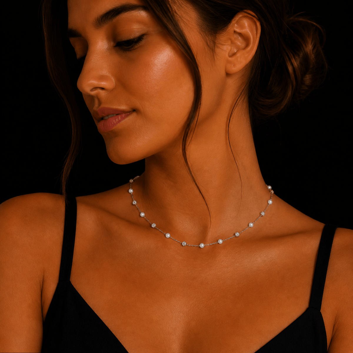 Pearl Crystal Minimal Κολιέ από Ανοξείδωτο Ατσάλι