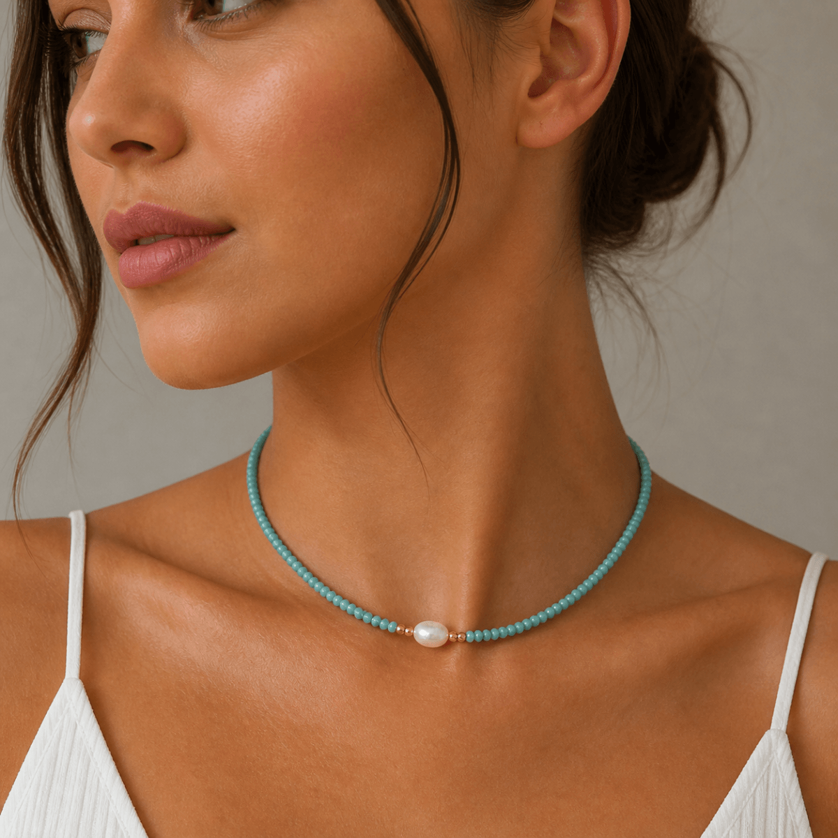 Turquoise Pearl Minimal Κολιέ από Ανοξείδωτο Ατσάλι